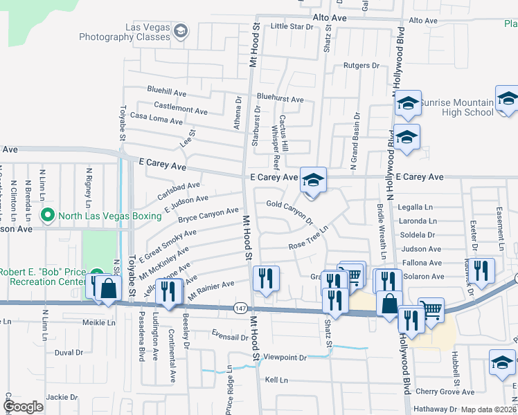 map of restaurants, bars, coffee shops, grocery stores, and more near 6341 Gold Canyon Drive in Las Vegas