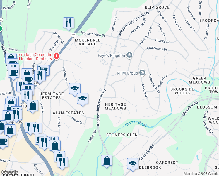map of restaurants, bars, coffee shops, grocery stores, and more near 1008 Rachels Square Drive in Nashville
