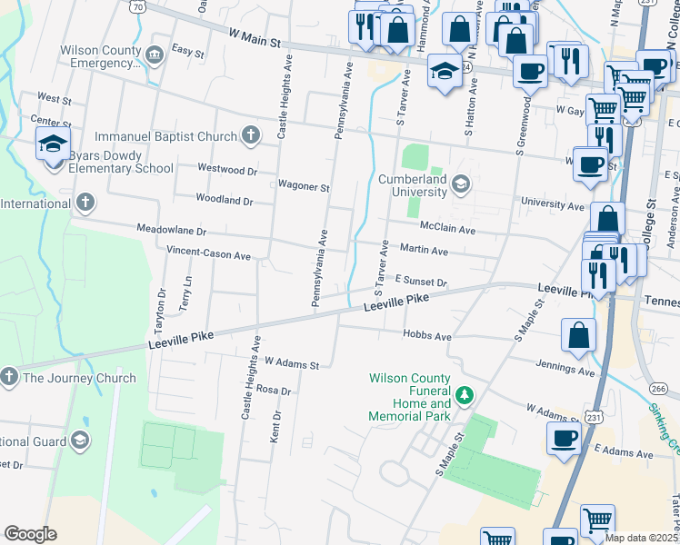 map of restaurants, bars, coffee shops, grocery stores, and more near 404 Cleveland Avenue in Lebanon