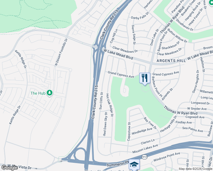 map of restaurants, bars, coffee shops, grocery stores, and more near 2261 Hot Oak Ridge Street in Las Vegas