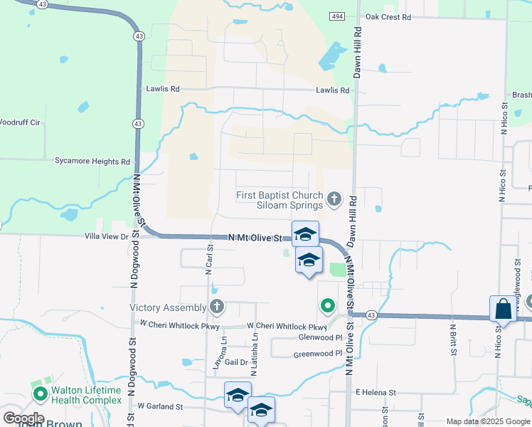 map of restaurants, bars, coffee shops, grocery stores, and more near 507 West Weymouth in Siloam Springs