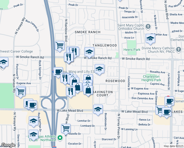 map of restaurants, bars, coffee shops, grocery stores, and more near 6553 McRae Avenue in Las Vegas