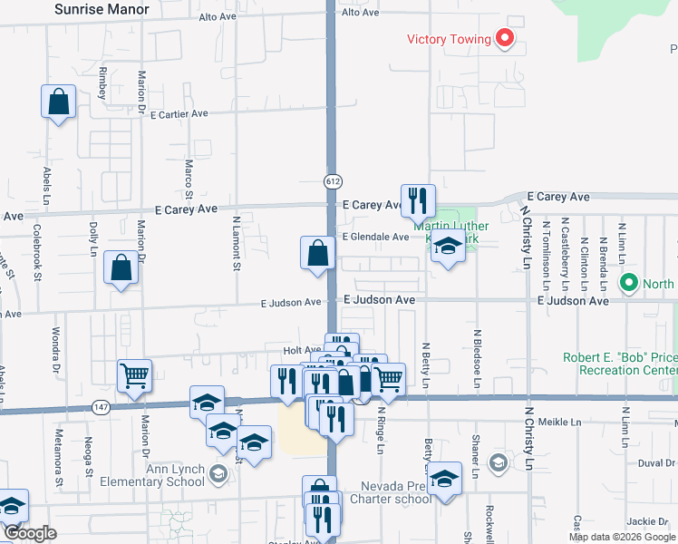 map of restaurants, bars, coffee shops, grocery stores, and more near 2255 Sunrise Ranch Street in Las Vegas