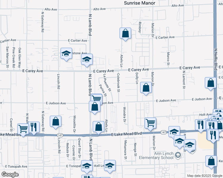 map of restaurants, bars, coffee shops, grocery stores, and more near 2278 La Puente Street in Las Vegas