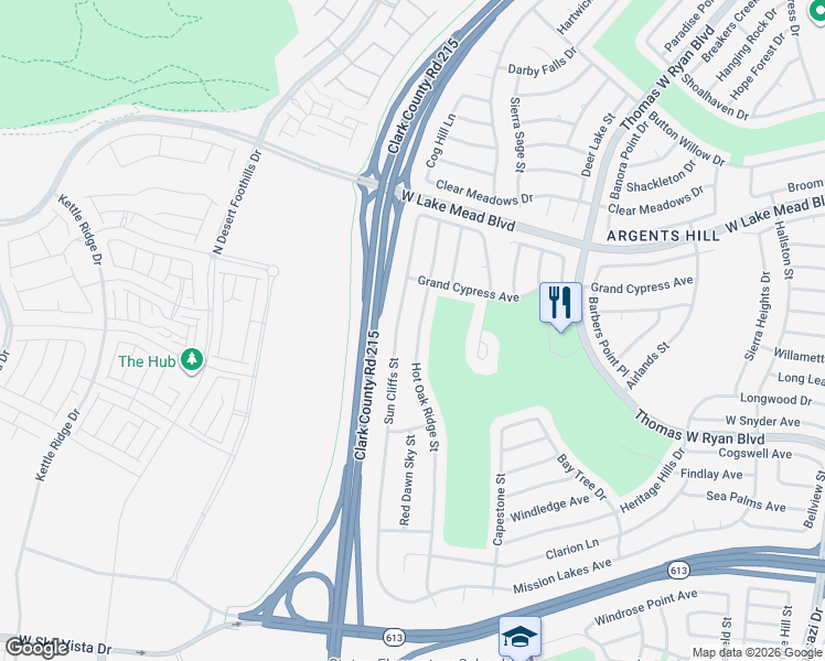 map of restaurants, bars, coffee shops, grocery stores, and more near 2261 Hot Oak Ridge Street in Las Vegas