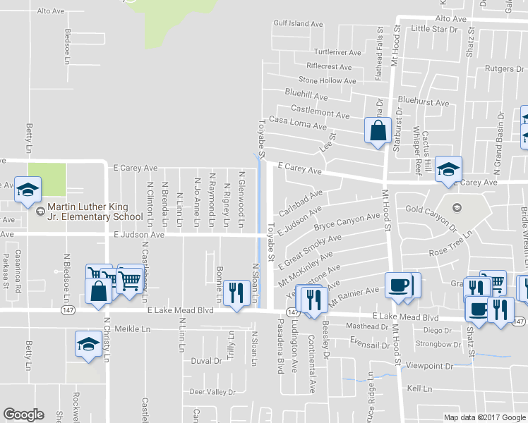 map of restaurants, bars, coffee shops, grocery stores, and more near 2257 Toiyabe Street in Las Vegas