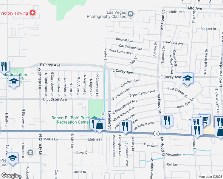 map of restaurants, bars, coffee shops, grocery stores, and more near 2258 Toiyabe Street in Las Vegas