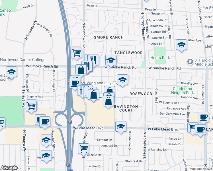 map of restaurants, bars, coffee shops, grocery stores, and more near 2237 Avery Drive in Las Vegas