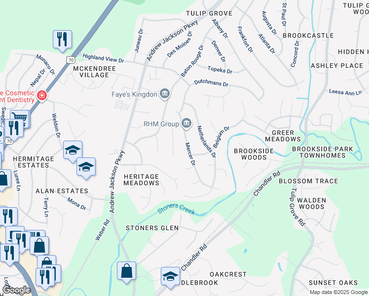 map of restaurants, bars, coffee shops, grocery stores, and more near 652 Mercer Drive in Nashville