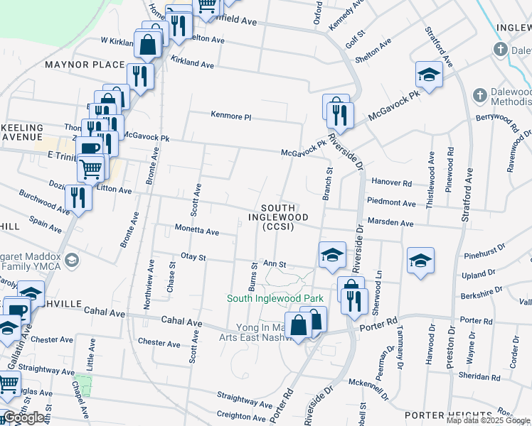 map of restaurants, bars, coffee shops, grocery stores, and more near 1455 Litton Avenue in Nashville
