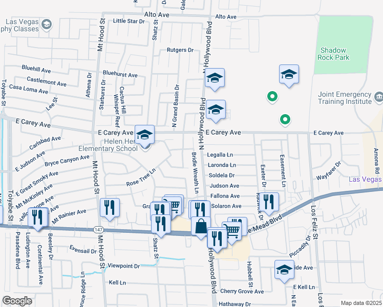 map of restaurants, bars, coffee shops, grocery stores, and more near 2317 Bridle Wreath Lane in Las Vegas