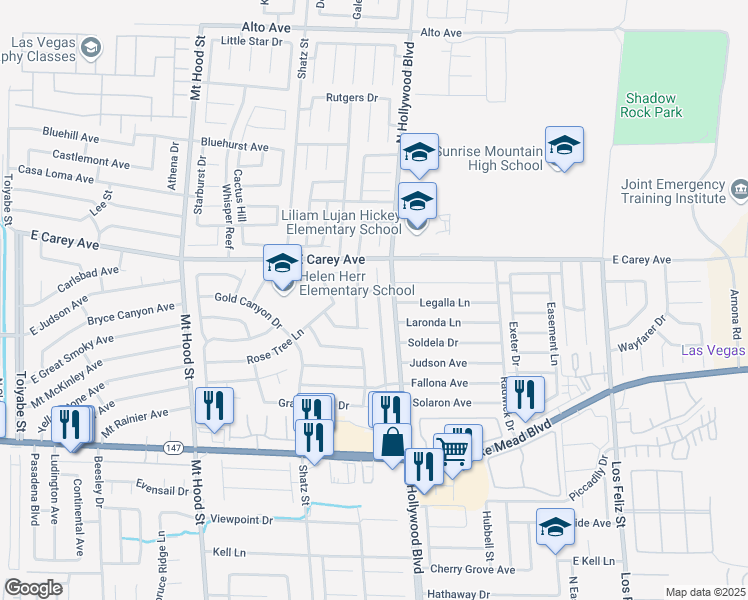 map of restaurants, bars, coffee shops, grocery stores, and more near 2317 Bridle Wreath Lane in Las Vegas