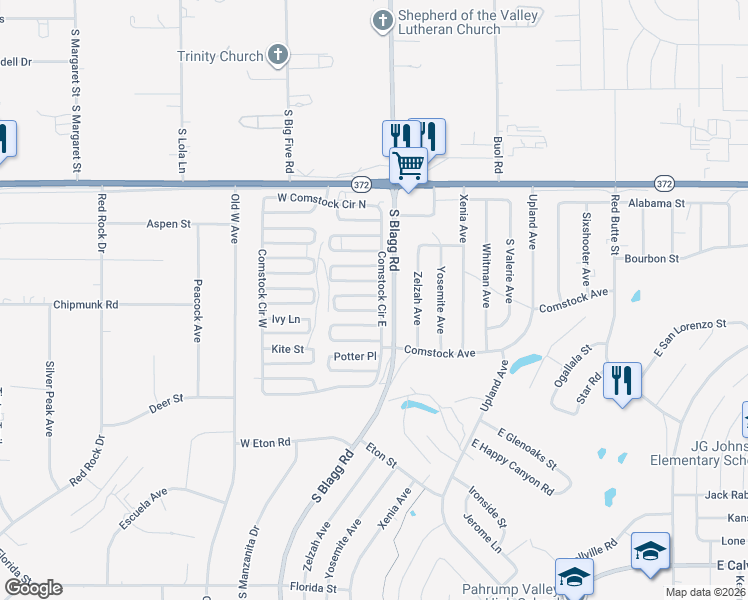 map of restaurants, bars, coffee shops, grocery stores, and more near 31 Tonopah Trail in Pahrump