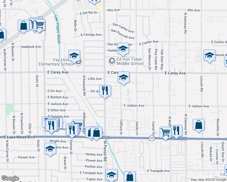 map of restaurants, bars, coffee shops, grocery stores, and more near 3587 Japan Way in Las Vegas