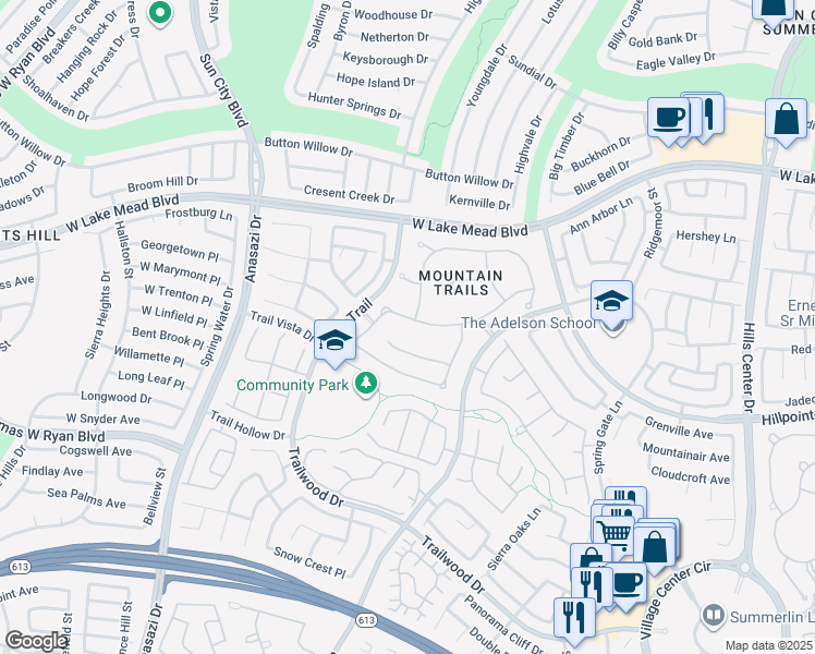 map of restaurants, bars, coffee shops, grocery stores, and more near 9901 Glenrock Drive in Las Vegas