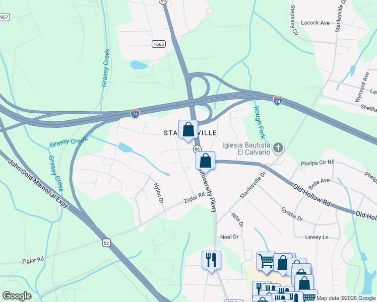 map of restaurants, bars, coffee shops, grocery stores, and more near 190 Matthews Street in Rural Hall