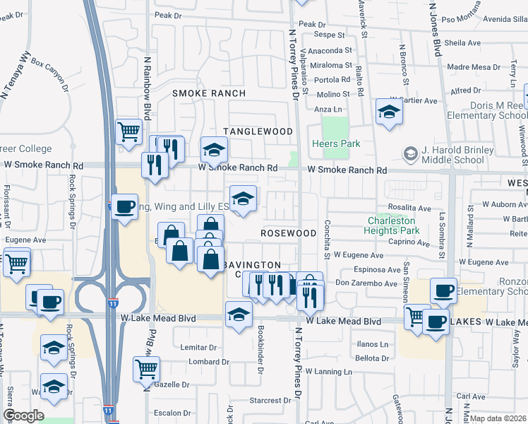 map of restaurants, bars, coffee shops, grocery stores, and more near 2212 Silver Pine Drive in Las Vegas