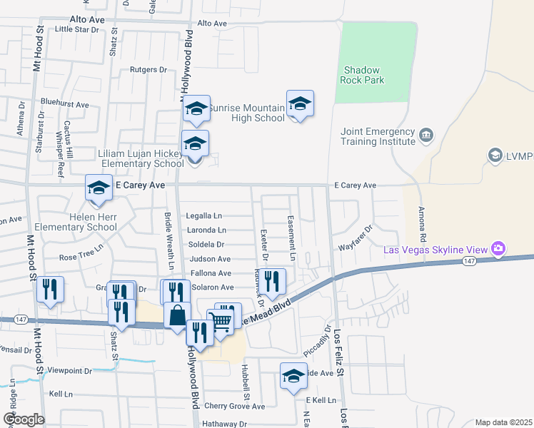 map of restaurants, bars, coffee shops, grocery stores, and more near 6925 Hopkins Drive in Las Vegas