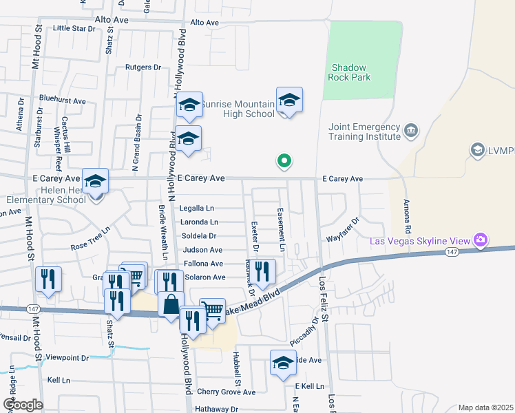 map of restaurants, bars, coffee shops, grocery stores, and more near 6925 Hopkins Drive in Las Vegas