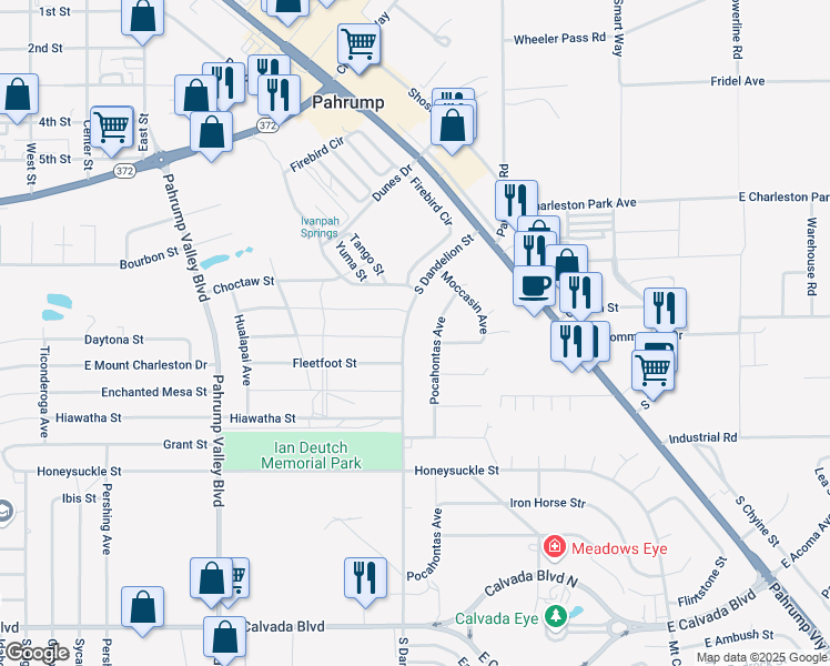 map of restaurants, bars, coffee shops, grocery stores, and more near 1271 South Dandelion Street in Pahrump