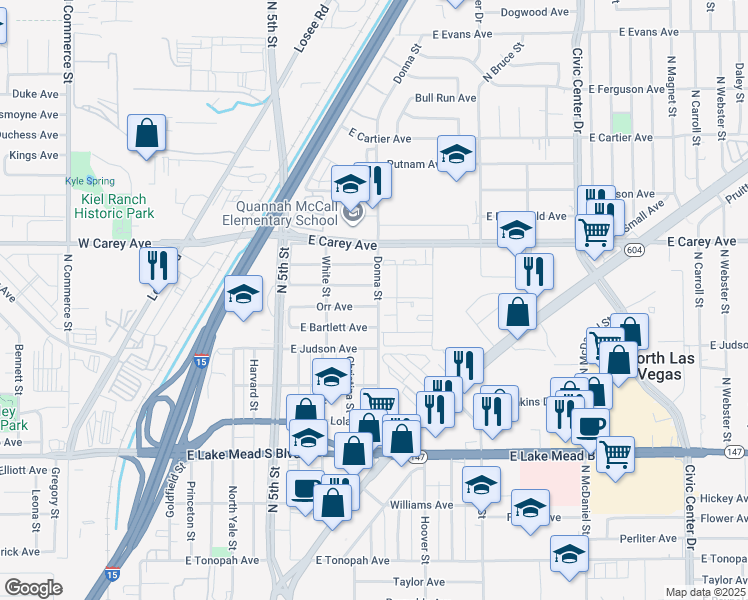 map of restaurants, bars, coffee shops, grocery stores, and more near 820 Orr Avenue in North Las Vegas