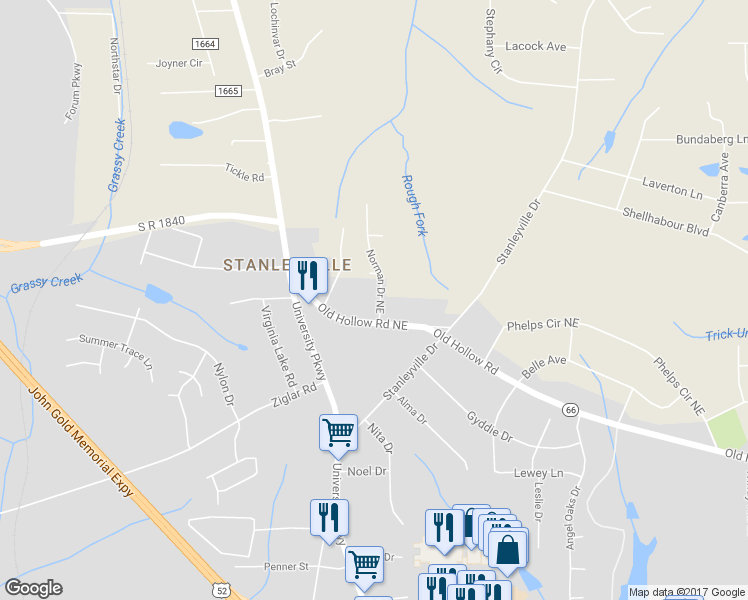 map of restaurants, bars, coffee shops, grocery stores, and more near 5820 Norman Drive Northeast in Rural Hall