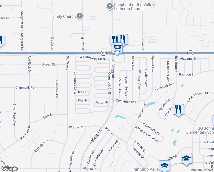 map of restaurants, bars, coffee shops, grocery stores, and more near 31 Tonopah Trail in Pahrump