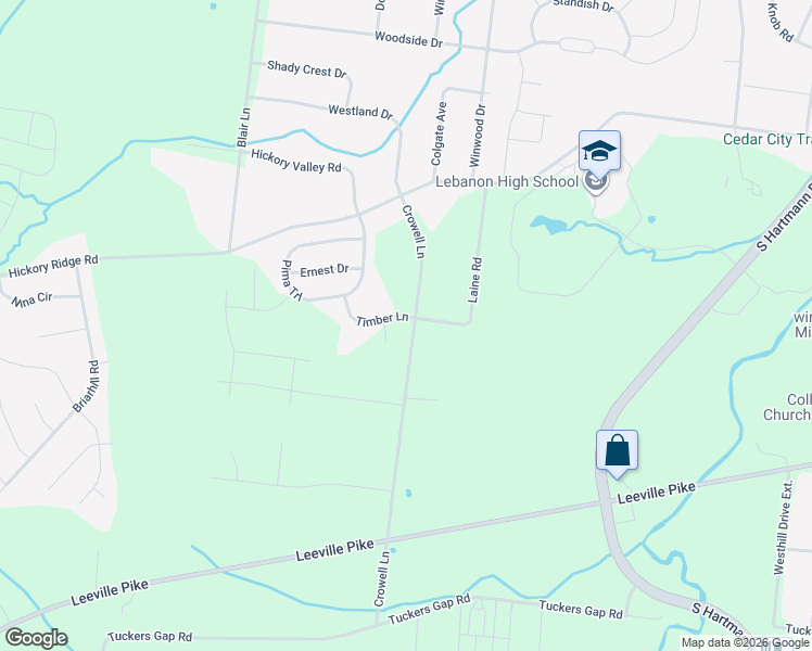 map of restaurants, bars, coffee shops, grocery stores, and more near 514 Crowell Lane in Lebanon