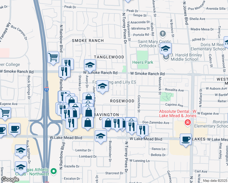 map of restaurants, bars, coffee shops, grocery stores, and more near 2221 Short Pine Drive in Las Vegas