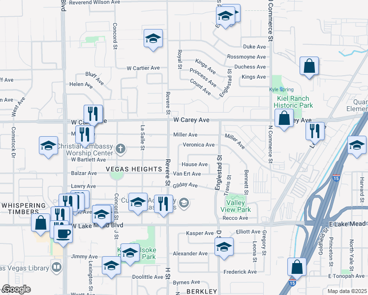 map of restaurants, bars, coffee shops, grocery stores, and more near 717 Veronica Avenue in North Las Vegas