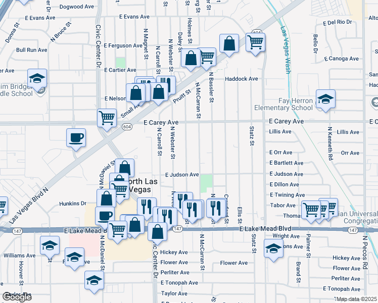 map of restaurants, bars, coffee shops, grocery stores, and more near 2240 Daley Street in North Las Vegas