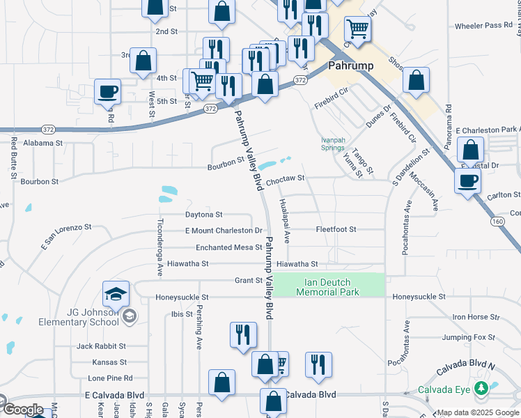 map of restaurants, bars, coffee shops, grocery stores, and more near 1250 Pahrump Valley Boulevard in Pahrump