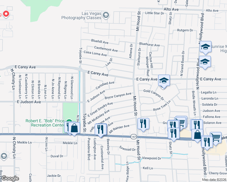 map of restaurants, bars, coffee shops, grocery stores, and more near 6155 Judson Avenue in Las Vegas