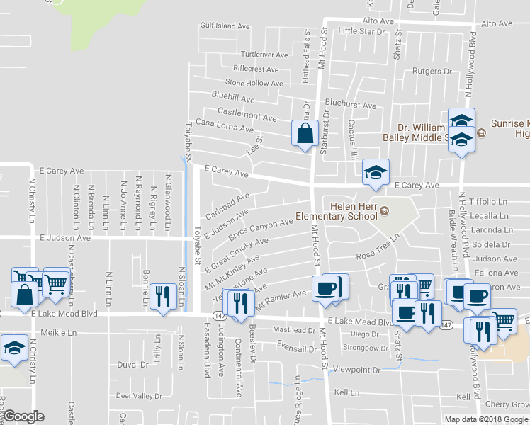 map of restaurants, bars, coffee shops, grocery stores, and more near 6155 Judson Avenue in Las Vegas