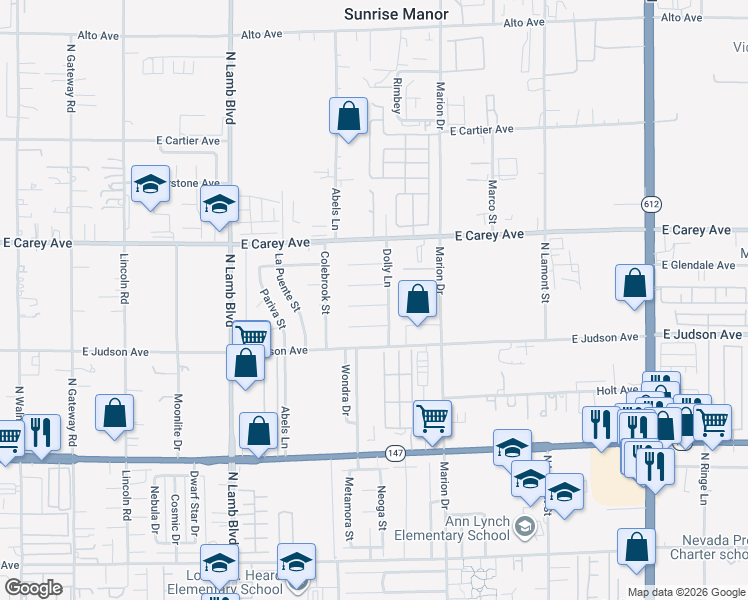map of restaurants, bars, coffee shops, grocery stores, and more near 4574 Penmar Circle in Las Vegas