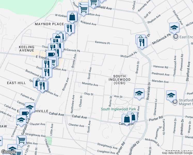 map of restaurants, bars, coffee shops, grocery stores, and more near 1406 Litton Avenue in Nashville