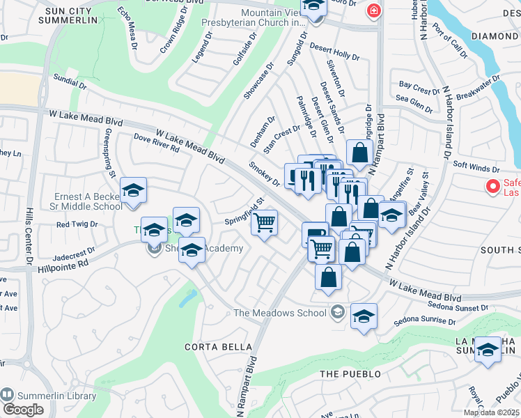 map of restaurants, bars, coffee shops, grocery stores, and more near 2225 Orchid Blossom Drive in Las Vegas