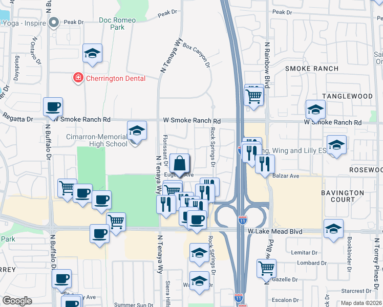 map of restaurants, bars, coffee shops, grocery stores, and more near 2232 Ladue Drive in Las Vegas