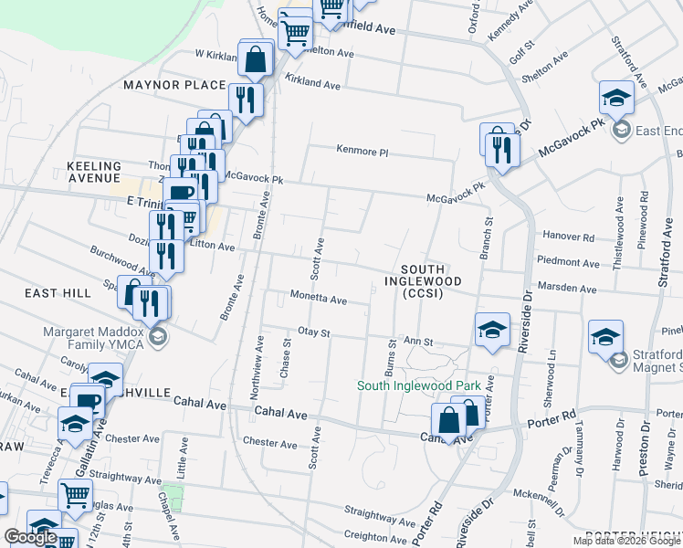 map of restaurants, bars, coffee shops, grocery stores, and more near 1406 Litton Avenue in Nashville