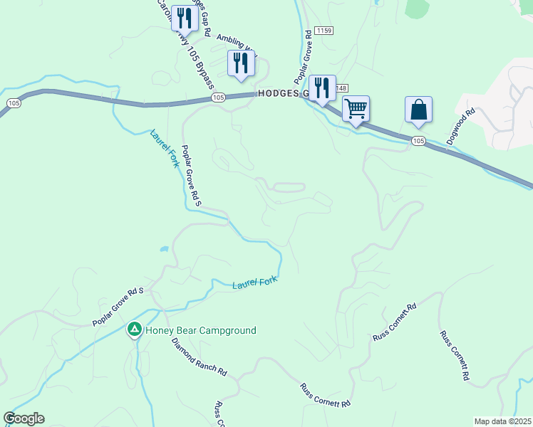 map of restaurants, bars, coffee shops, grocery stores, and more near 166 Parkwood Circle in Boone
