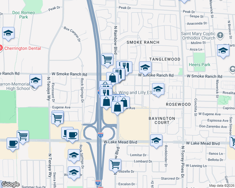 map of restaurants, bars, coffee shops, grocery stores, and more near 2230 North Rainbow Boulevard in Las Vegas
