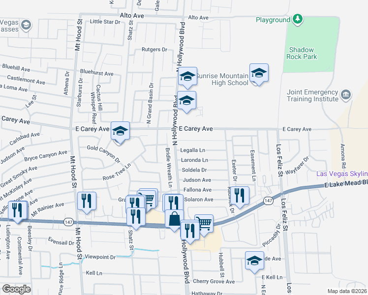 map of restaurants, bars, coffee shops, grocery stores, and more near 6750 Legalla Lane in Las Vegas