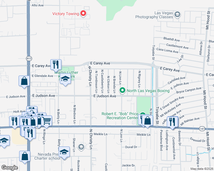 map of restaurants, bars, coffee shops, grocery stores, and more near 2236 North Clinton Lane in Las Vegas