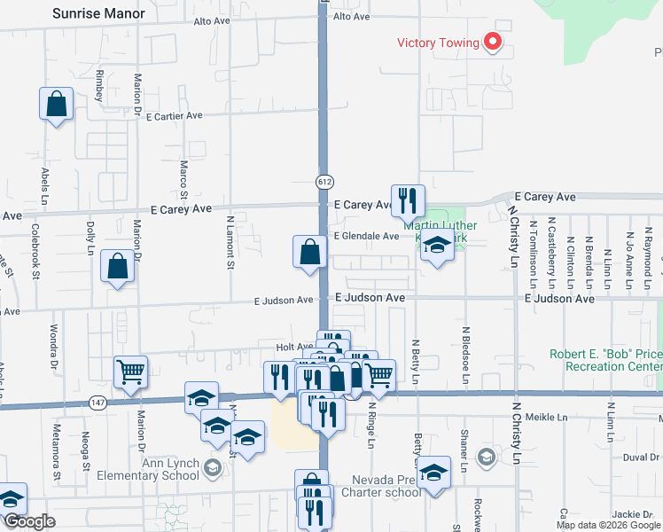 map of restaurants, bars, coffee shops, grocery stores, and more near 2255 Sunrise Ranch Street in Las Vegas