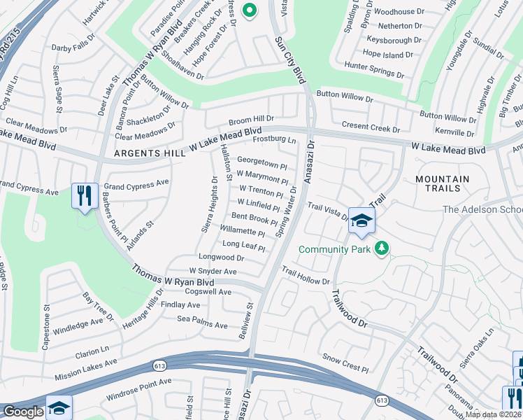 map of restaurants, bars, coffee shops, grocery stores, and more near 10320 Bent Brook Place in Las Vegas