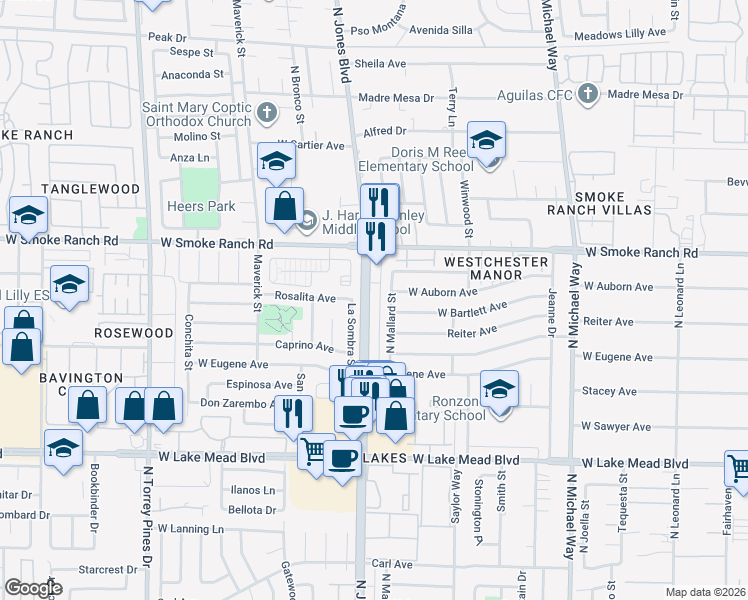 map of restaurants, bars, coffee shops, grocery stores, and more near 2313 North Jones Boulevard in Las Vegas