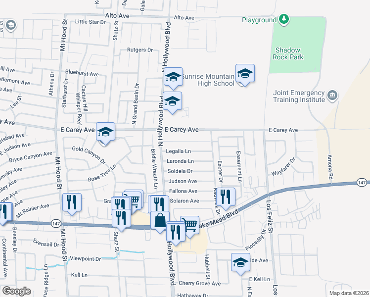 map of restaurants, bars, coffee shops, grocery stores, and more near 6811 Legalla Lane in Las Vegas