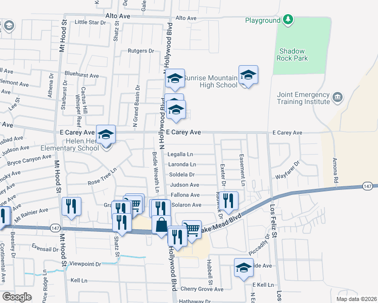 map of restaurants, bars, coffee shops, grocery stores, and more near 6811 Legalla Lane in Las Vegas