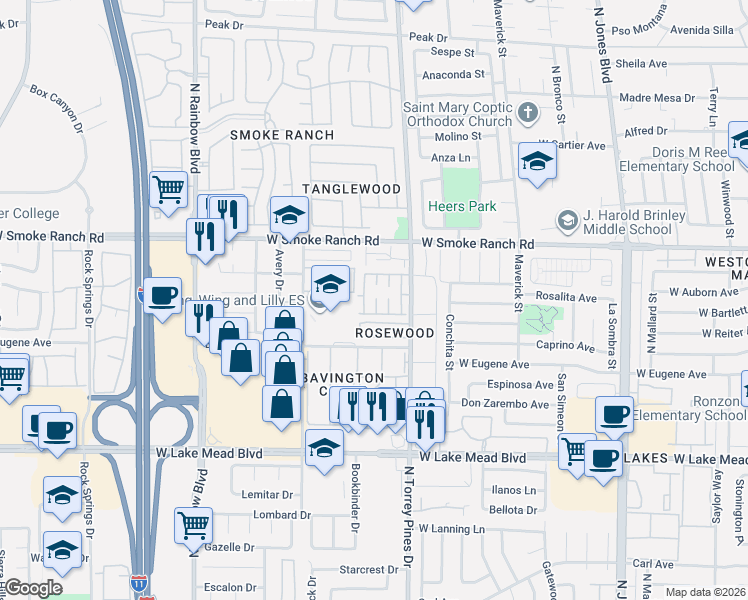map of restaurants, bars, coffee shops, grocery stores, and more near 2228 Silver Pine Drive in Las Vegas