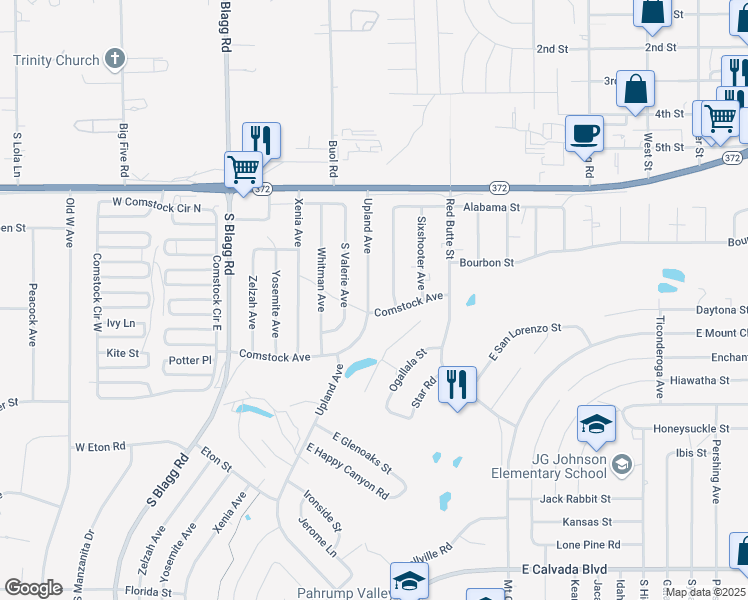 map of restaurants, bars, coffee shops, grocery stores, and more near 1201 Upland Avenue in Pahrump